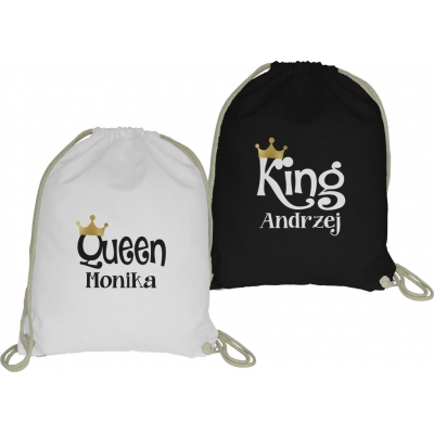Zestaw plecaków worków ze sznurkiem dla par zakochanych na walentynki komplet 2 sztuki King Queen 5